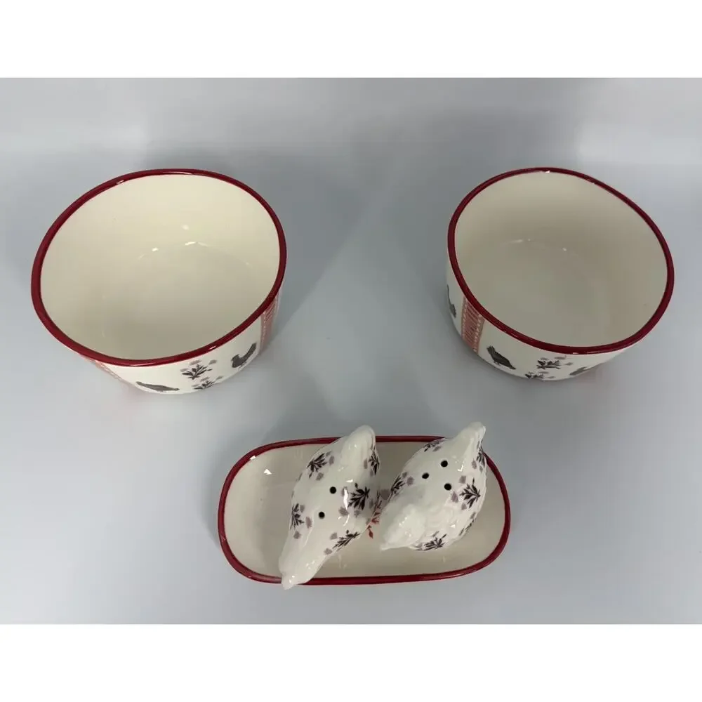 Anthropologie Millie Stoneware Salt & Pepper Shaker and Set Of Two Ramekins